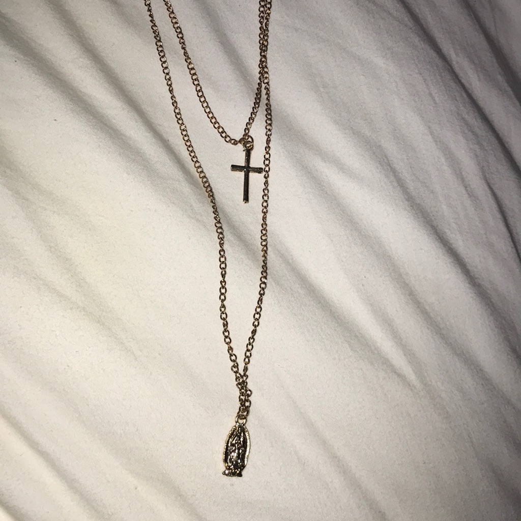 Cross And Lady Of Peace Layered Necklace